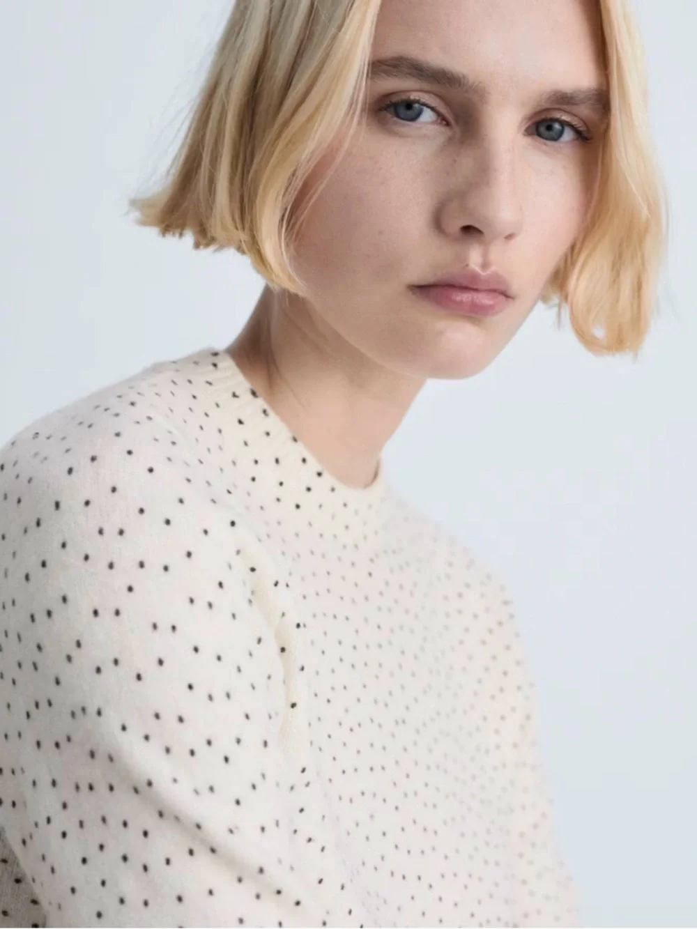 MANGO Cream Polka Dot Knit Sweater XS Soft Lightweight Crew Neck - Picture 4 of 10